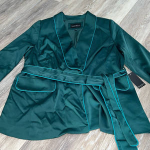 Eloquii Dark Green Satin Jacket with Teal Piping